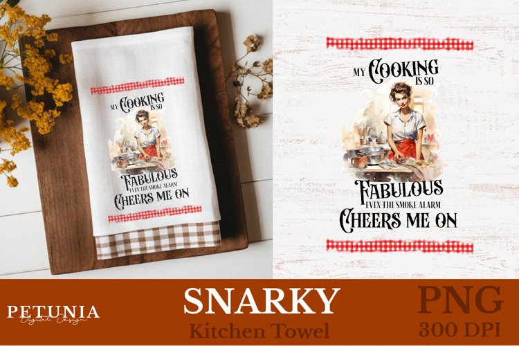 Retro Woman With Snarky quotes designs being used as a kitchen towel sublimation print