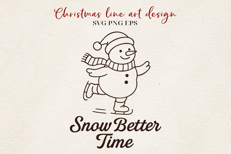 Snowman Christmas Line Art | Ice Skating Snowman SVG PNG EPS