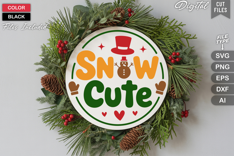 Snow Cute SVG | Christmas Round Sign SVG | Xmas SVG