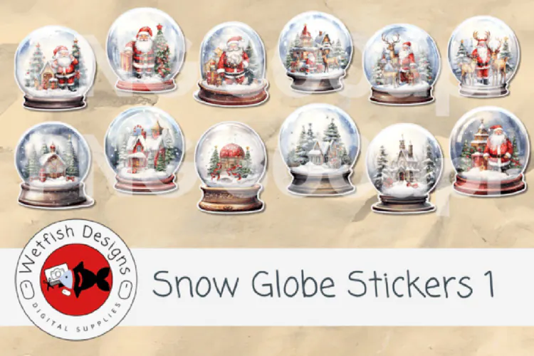 Printable Snow Globe Stickers 1