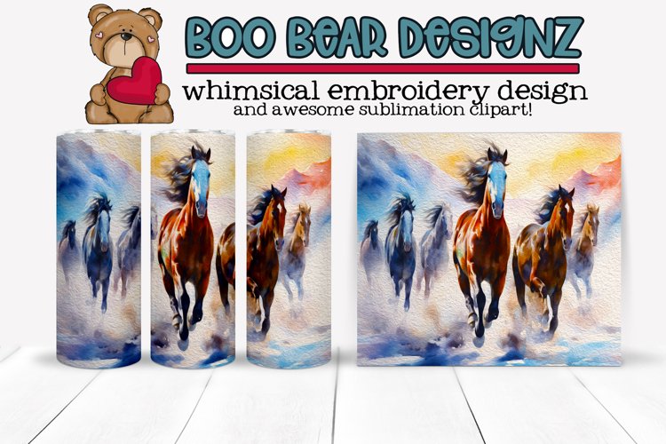 Watercolor Winter Wild Horses Sublimation tumbler design example image 1