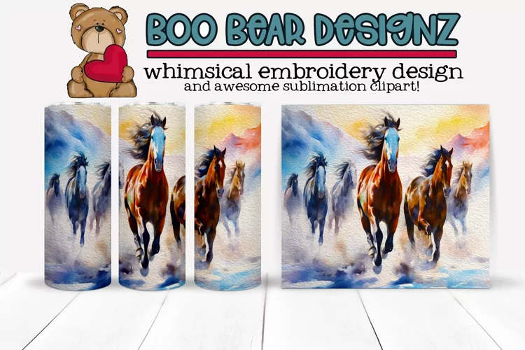 Watercolor Winter Wild Horses Sublimation tumbler design
