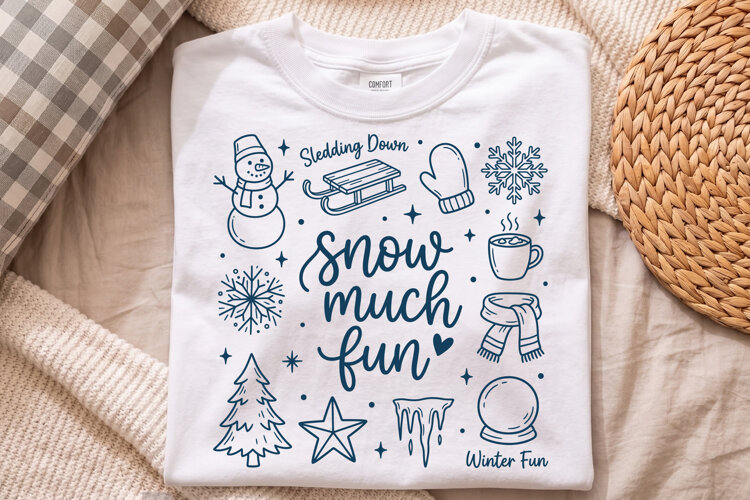 Snow Much Fun Christmas PNG,Retro Winter Holiday Doodle example image 1