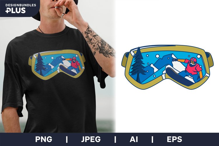 Goggle with A Man Snowboarding View Sublimation Design