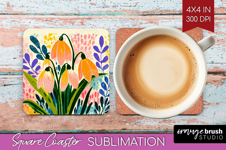 Snowdrop Modern Floral Square Coaster Sping Flower Coaster