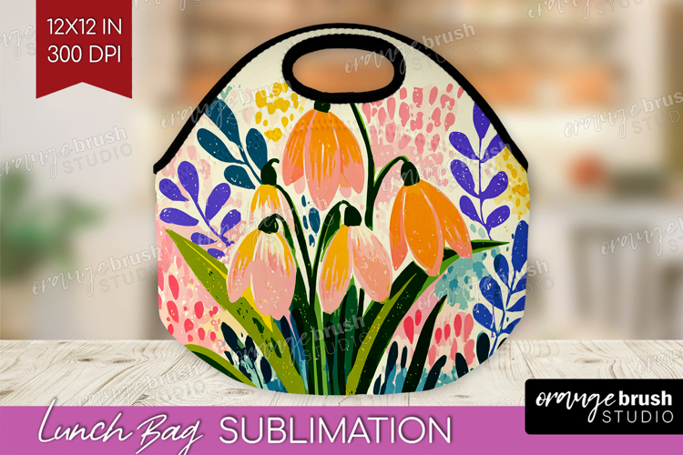 Snowdrop Modern Floral Lunch Bag Sping Flower Lunch Bug PNG