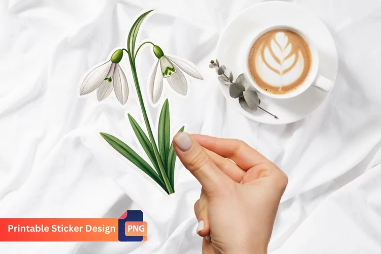 Snowdrop Flower Sticker,Winter Flower Sticker,Botanical Art
