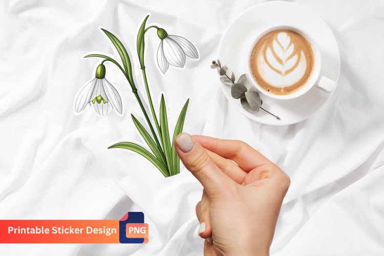 Snowdrop Flower Sticker,Winter Flower Sticker,Botanical Art example image 1