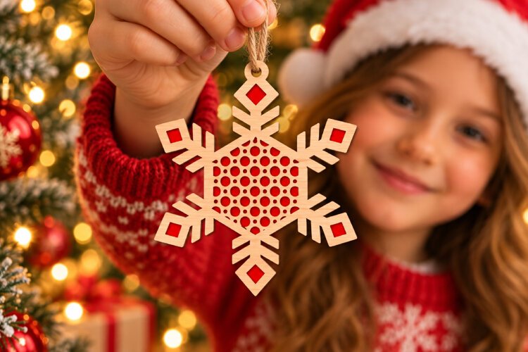 Snowflake Bauble Laser Cut Wood File, Christmas Ornament SVG example image 1
