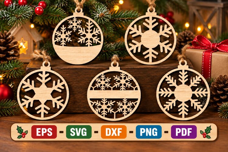 Snowflake Bauble Laser Cut File, Christmas Ornament SVG example image 1