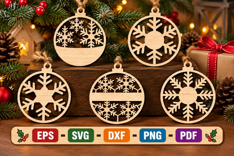 Snowflake Bauble Laser Cut File, Christmas Ornament SVG