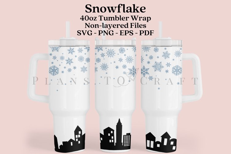 Snowflake Silhouette 40oz Tumbler Sublimation Wrap SVG