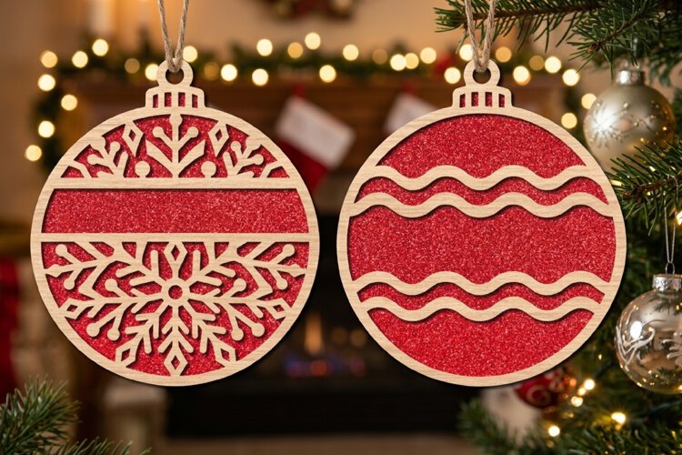 Snowflake Christmas Bauble SVG Laser Cut File For Crafters example image 1