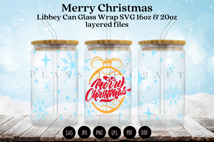 Snowflake Christmas Libbey Can Glass Wrap SVG