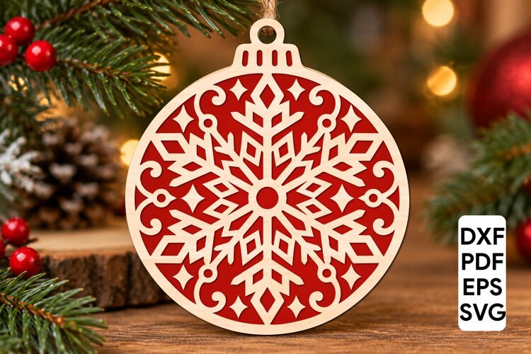 Snowflake Christmas Ornament Laser Cut SVG example image 1