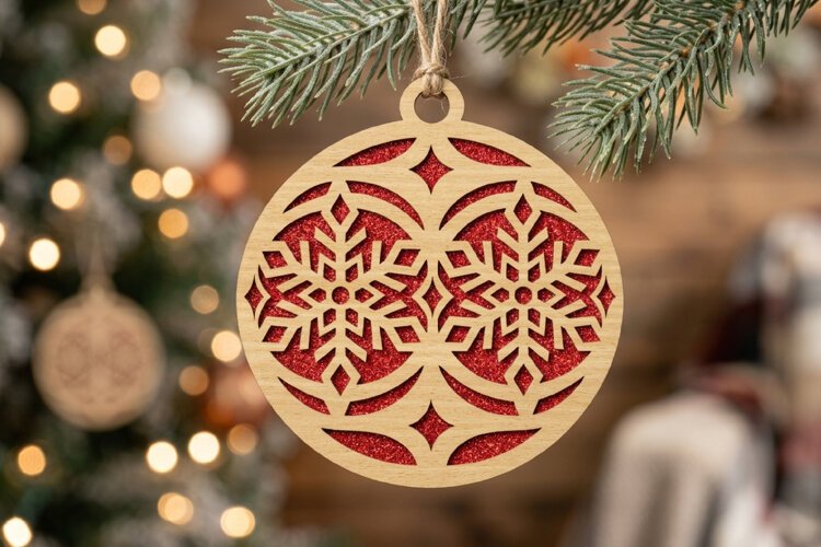 Snowflake Christmas Ornament SVG Cut File Laser Design example image 1