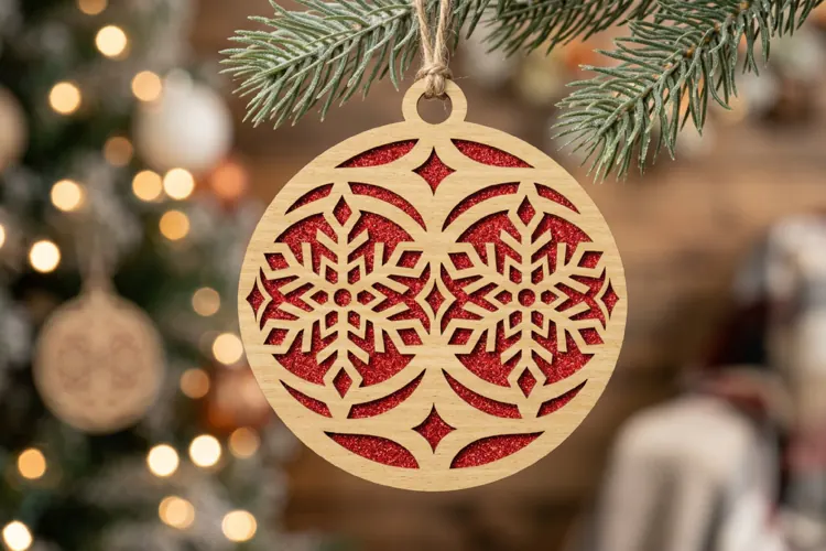 Snowflake Christmas Ornament SVG Cut File Laser Design