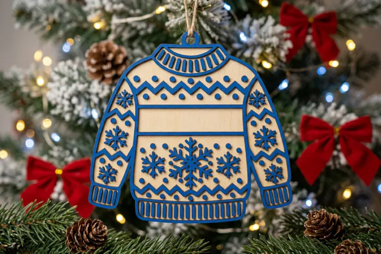 Snowflake Christmas Sweater Ornament SVG, Laser Cut File