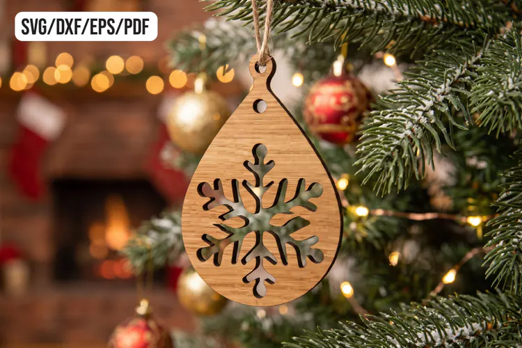 Snowflake Christmas Wooden Ornament Laser Cut