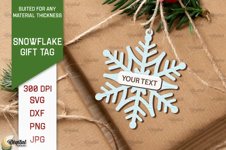 Snowflake Gift Tag Laser Cut Design. Happy New Year SVG