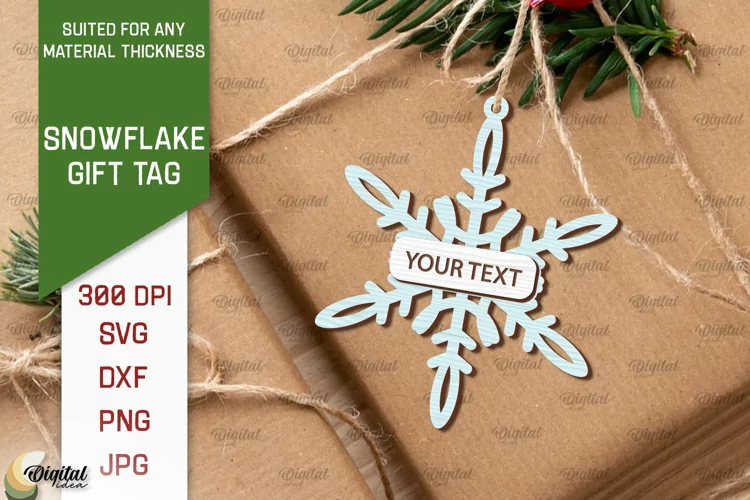Snowflake Gift Tag Laser Cut Design. Happy New Year SVG