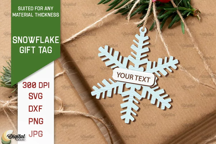 Snowflake Gift Tag Laser Cut Design. Happy New Year SVG
