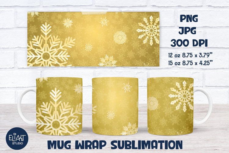 Snowflake Mug Wrap Sublimation | Golden Snowflake Design