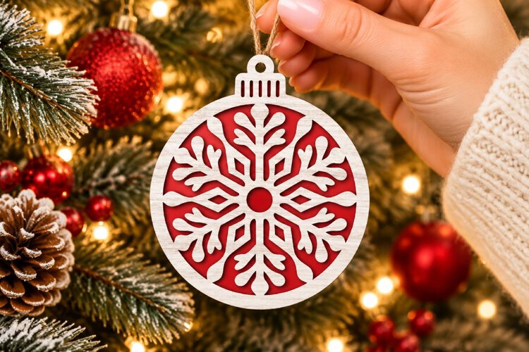 Snowflake Ornament SVG, Laser Cut Christmas Bauble Tree example image 1