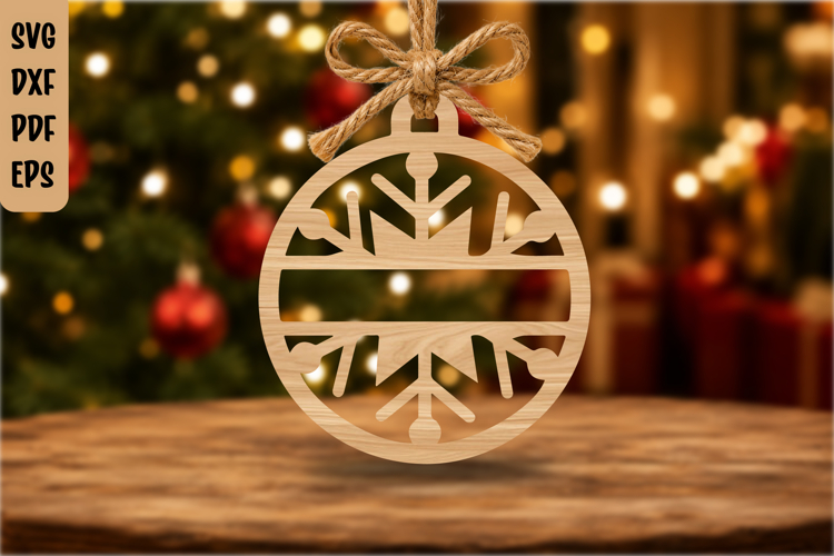 Snowflake Split Monogram Christmas Ornament Laser Cut SVG