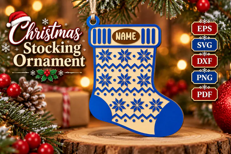 Snowflake Stocking Ornament SVG, Laser Cut Glowforge File