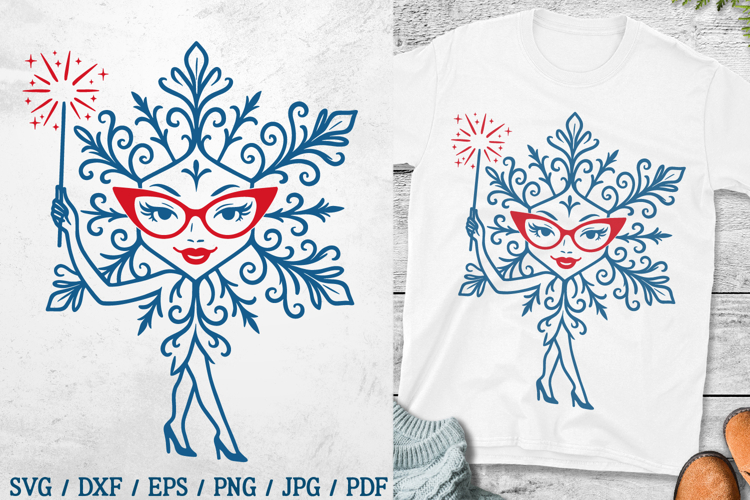 Christmas Snowflake Woman SVG with Magic Wand Holiday SVG