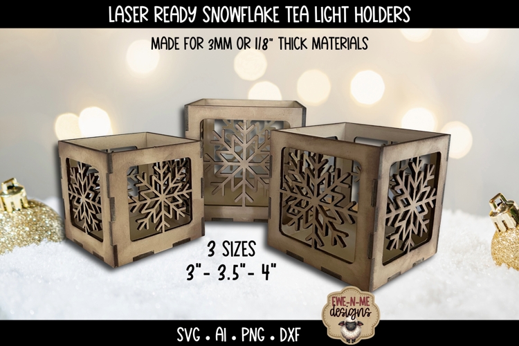 Snowflake Tealight Holder Laser Files | 3 Sizes Holiday SVG