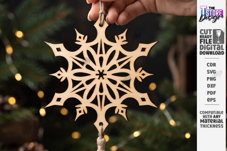 3D Layered Wooden Snowflake Laser Cut | Christmas Ornament example image 1