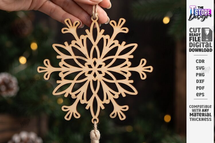 3D Layered Wooden Snowflake Laser Cut | Christmas Ornament example image 1