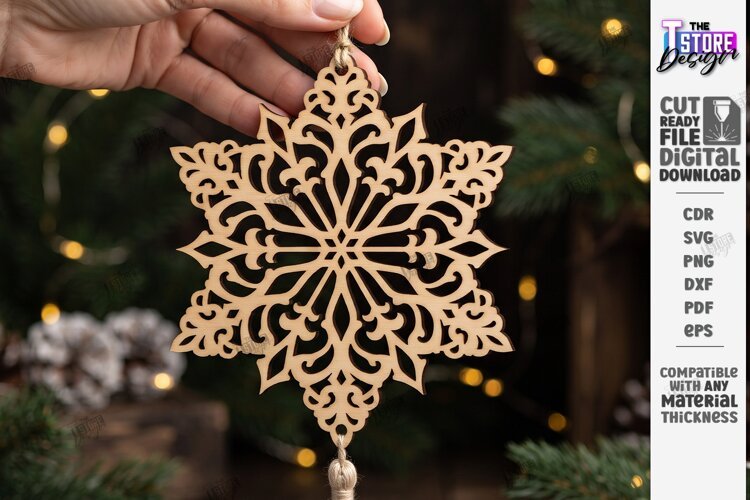 3D Layered Wooden Snowflake Laser Cut | Christmas Ornament example image 1