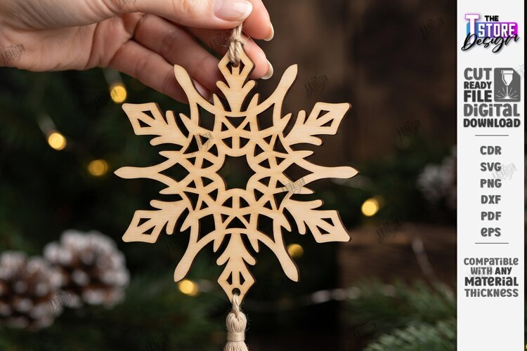 3D Layered Wooden Snowflake Laser Cut | Christmas Ornament example image 1