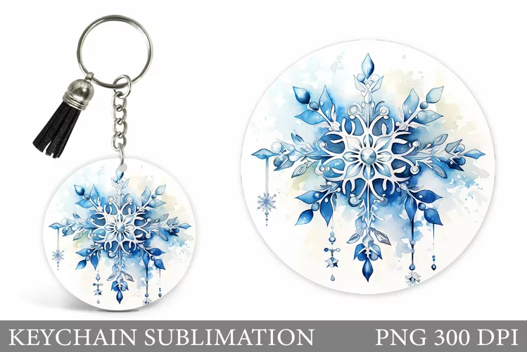 Snowflakes Keychain. Watercolor Snowflakes Keychain Design