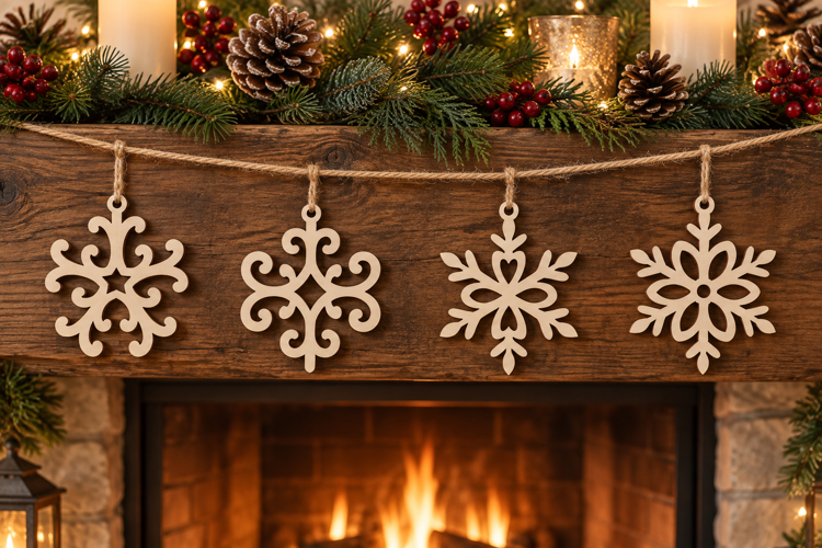 Scroll & Floral Snowflake SVG Ornament | Christmas Garland