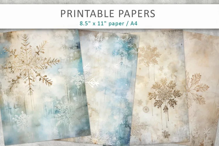 Vintage Snowflakes Junk Journal, digital paper