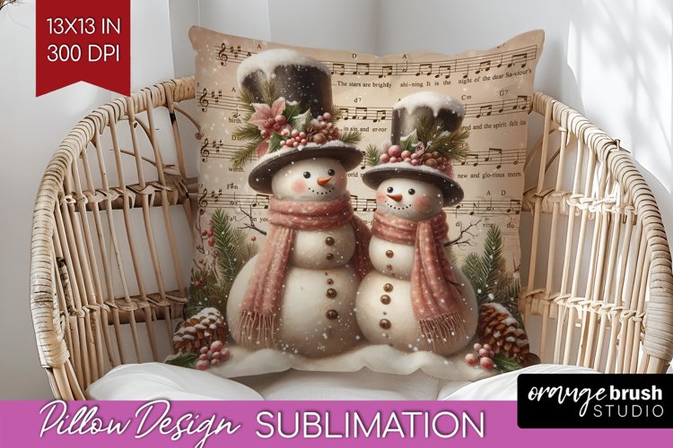 Snowman Pillow Sublimation - Vintage Christmas Pillow Cover