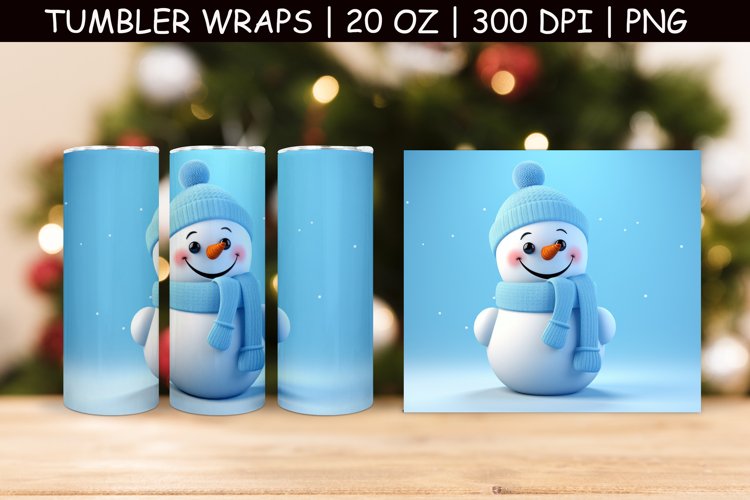 Cute Snowman Tumbler Sublimation | 3d Tumbler Wrap example image 1