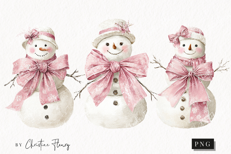 Coquette Christmas Snowman Clipart | Pink Christmas PNG