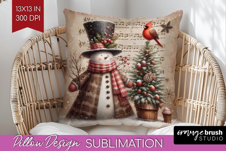 Snowman Pillow Sublimation - Vintage Christmas Pillow Cover