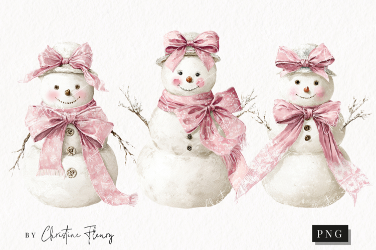 Coquette Christmas Snowman Clipart | Pink Christmas PNG