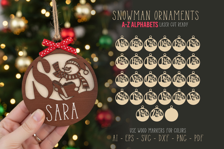 Snowman Alphabets A-Z Christmas Sign Laser Cut Ornaments