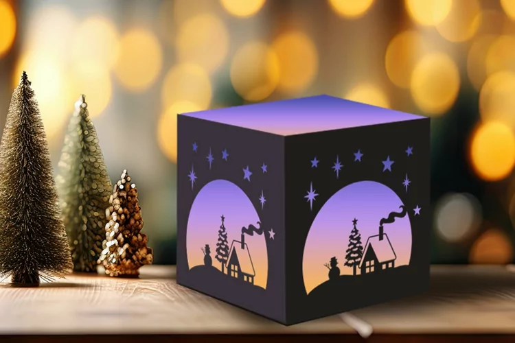 Snowman and Cottage Winter Tealight Box