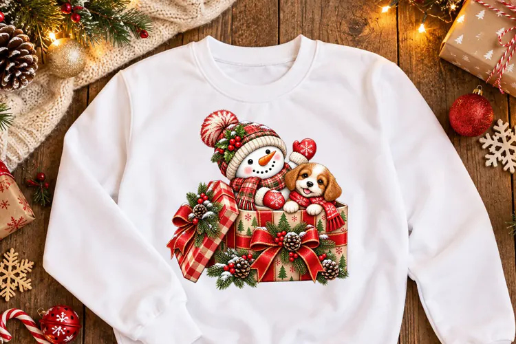 Snowman and Puppy Christmas PNG Holiday Clipart