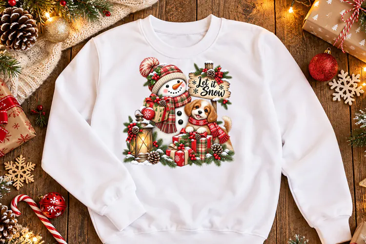 Snowman and Puppy Christmas PNG Holiday Clipart
