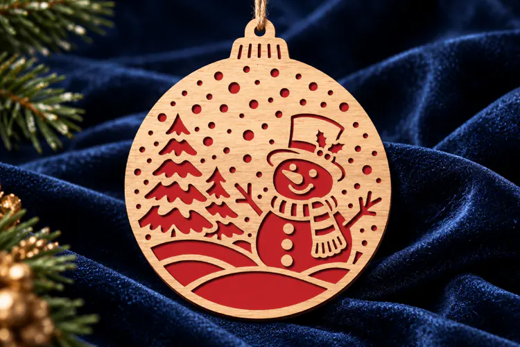 Snowman Christmas Ornament SVG, Laser Cut Glowforge File