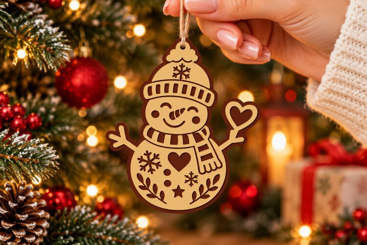 Snowman Christmas Ornament SVG, Laser Cut Glowforge File example image 1
